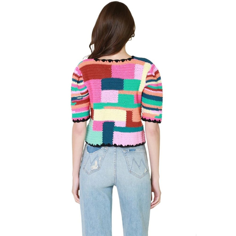 NWT $315 TACH TINI CROCHET MULTI COLORBLOCK STRIPE HAND KNIT CARDIAN  SIZE XS - Picture 7 of 16